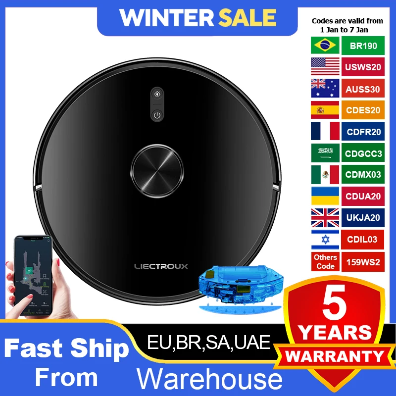 Robot Vacuum Cleaner Liectroux / LILIN X6,Laser Lidar Navigation,Wet & Dry Mopping,6.5KPa Suction,Multi-Floor Map,Carpet Boost