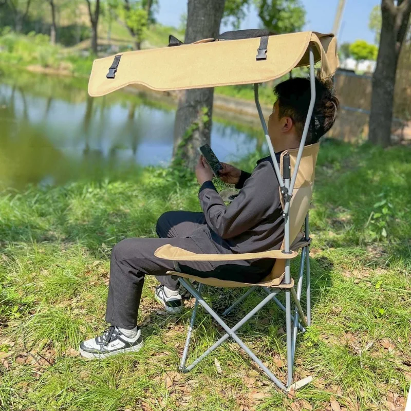 

FoldableBeach Chair with SunCanopy, Lightweight CampingStool, AdjustableSunProtection LoungeChair for Picnic Travel Backpacking