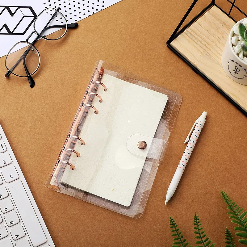 NEW-2 Pcs A6 PVC 6-Ring Binder Cover Rose Gold Soft Notebook Cover PVC trasparente Notebook Shell 6-Hole Loose Leaf Cover
