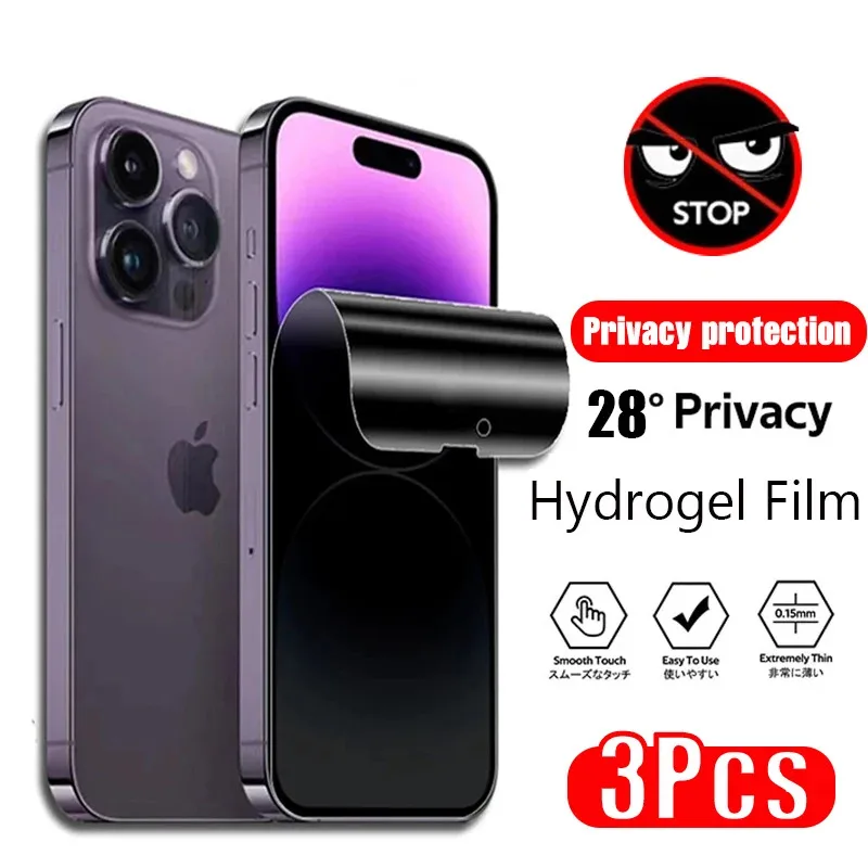 

3Pcs Anti-Spy Hydrogel Film For iphone 17 16 15 14 13 12 11 Pro Max Screen Protectors Protective Film 14 Plus Not Glass 16E