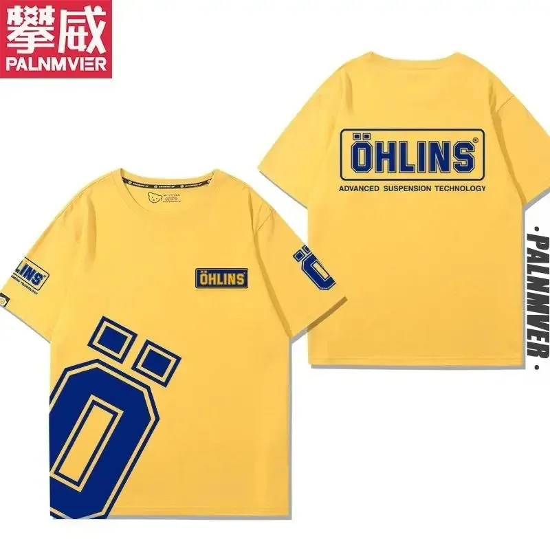 New 2026 OH-LINS Motorcycle Shock Absorbers Modified T-shirt Pattern Printed Cotton Tshirt Men's Casual Top Short Sleeve Classic