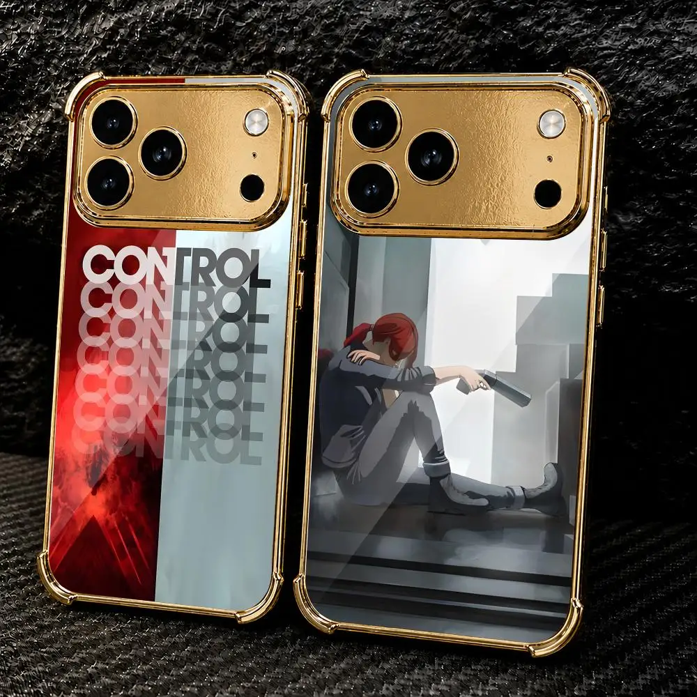 Video Game C-Control Phone Case For IPhone 18 17 16 15 14 13 12 Pro Max Plus Electroplated Metal Frame Airbag Corner Cover