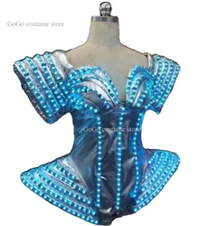 LED luminescent jumpsuit women performance clothing with colorful craftsmanship Pu pimp singer dancer clothing