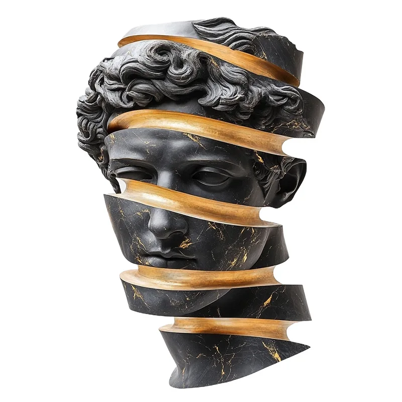 HT gold-painted gold-faced female head creative living room wine cabinet decorations resin crafts