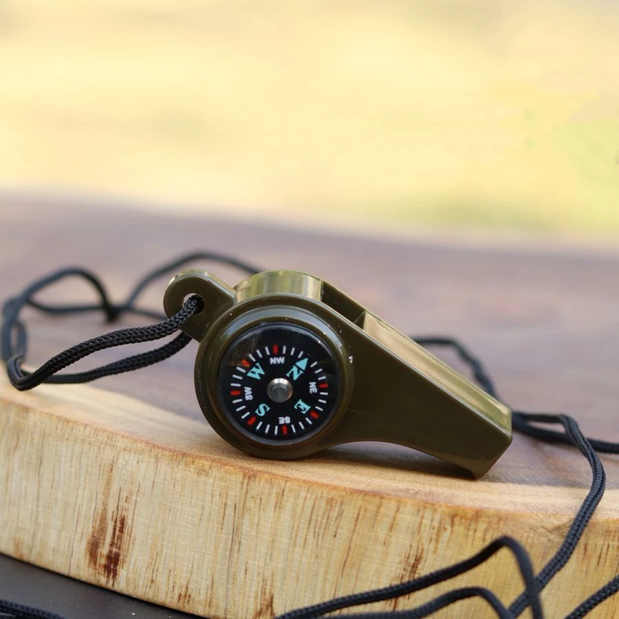 Apito de sobrevivência de emergência 3 em 1, bússola, termômetro, árbitro, cheerleading, artigos esportivos, acampamento, caminhadas, ferramentas ao ar livre