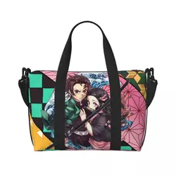 Custom Demons Slayers Anime Manga Beach Tote Bag for Women Tanjiro Kamado Nezuko Big Compartment Gym Beach Travel Bags