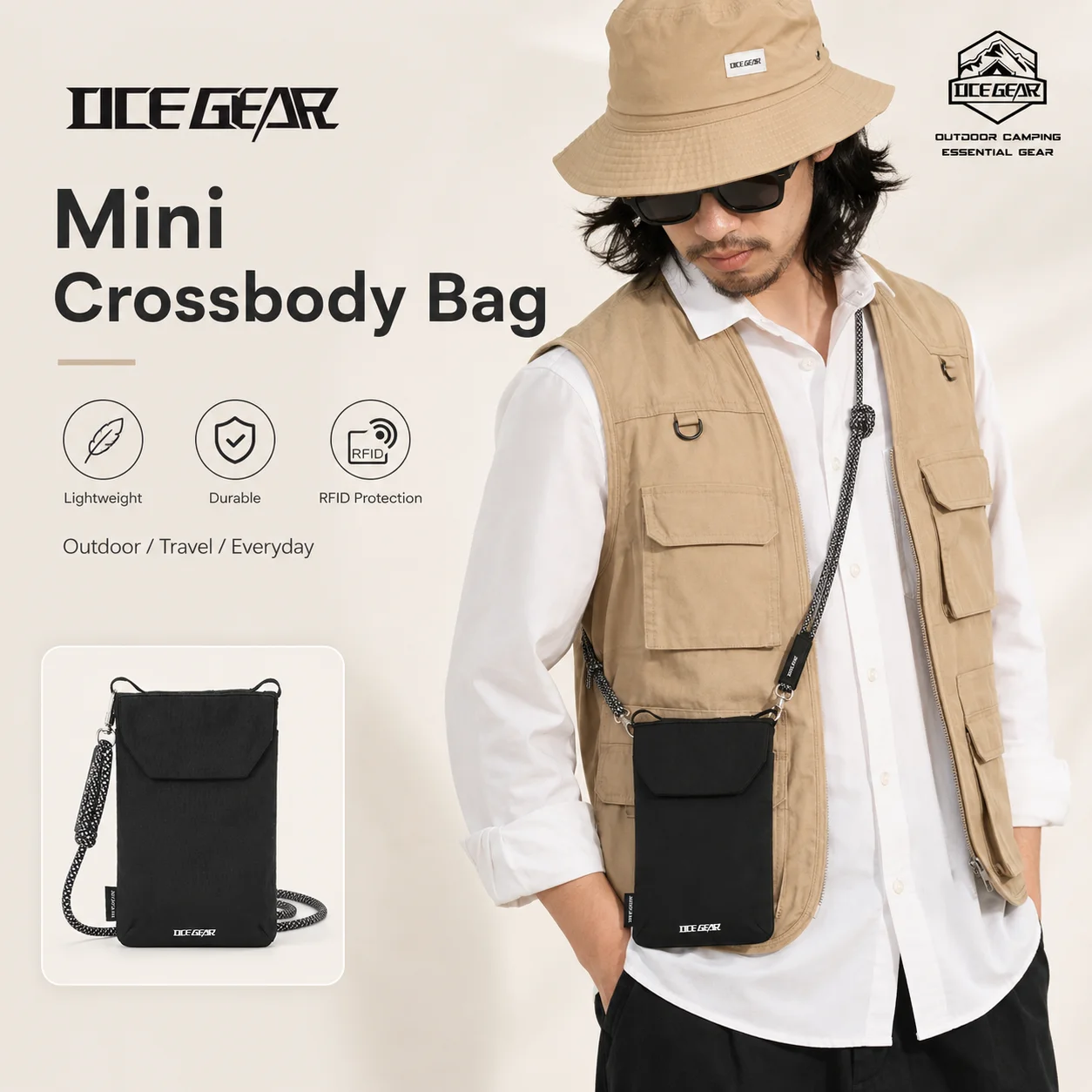 OCEGEAR Mini Bolsa Crossbody Masculina Bolsa de Telefone Casual Bolsa de Viagem Pequena Bolsa de Ombro Masculina Luz Sling Bolsa Pacote de Peito Bolsas Mensageiro