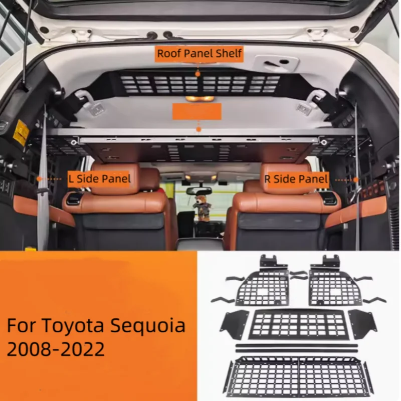 For Toyota Sequoia 2008-2022 Car Rear Trunk Molle Storage Panel Organizer Car Accessories