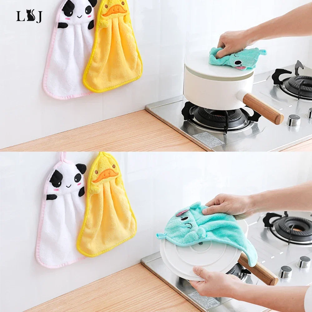 Cute Frog Duck Pattern Bathroom Towels With Hanging Loop Universal Microfiber Coral Fleece Absorbent Hand Towel For Kitchen