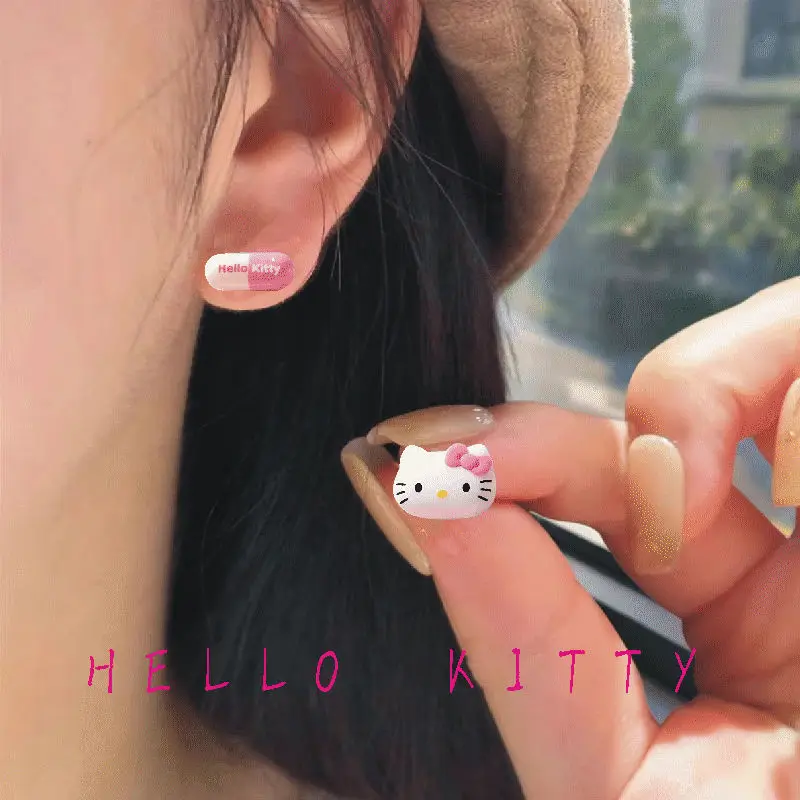 

New 2025 Capsule Hello Kitty Earrings Small, Exquisite Personalized Cute Fashionable Pill Earrings Women's Versatile Earrings