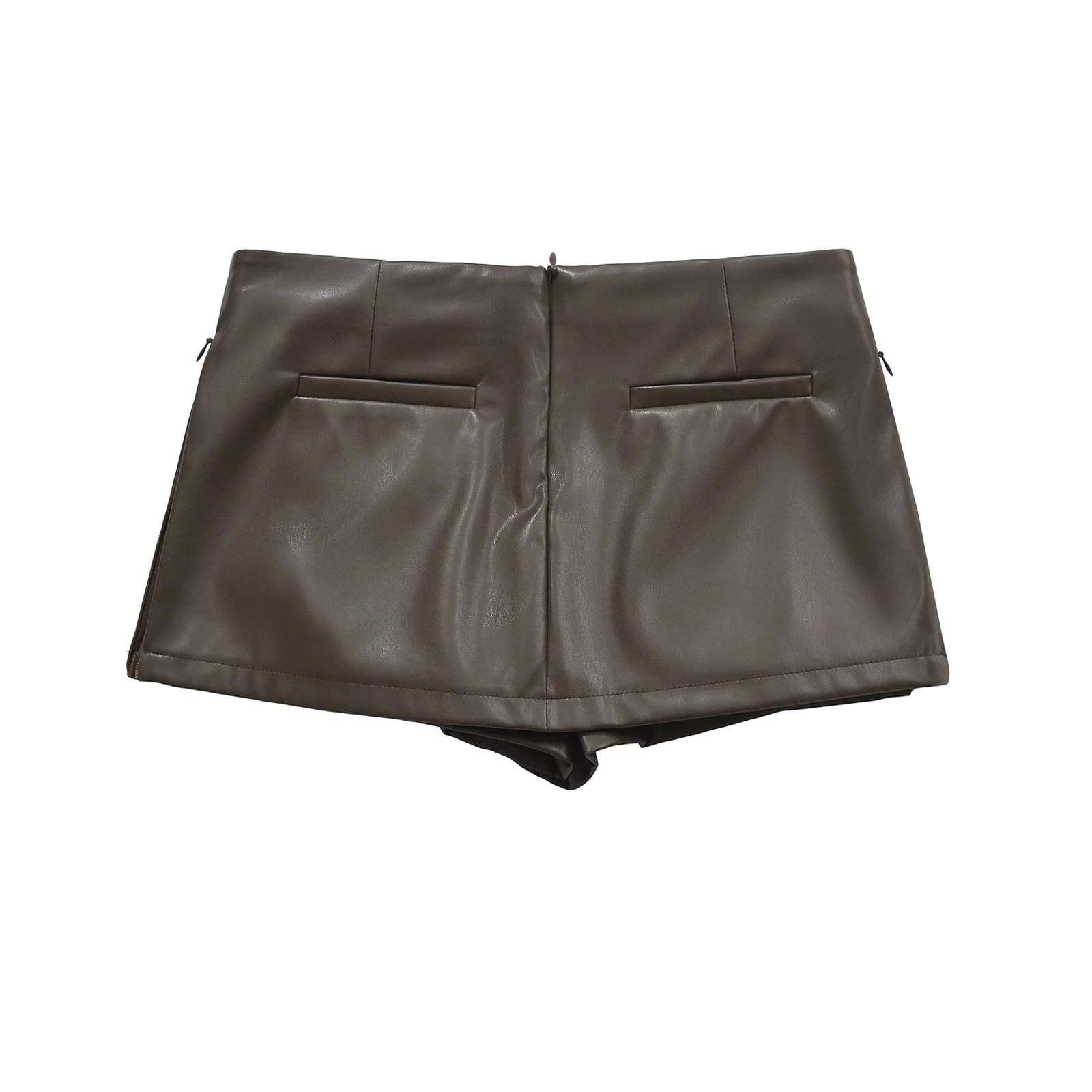 Minigonne nere Eleganti gonne in ecopelle moda coreana per donna Gonne a vita bassa Gonna in pelle divisa con pantaloncini Marrone