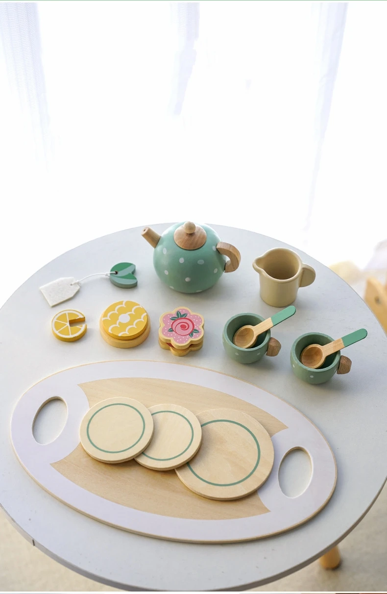 Jouets d'artisanat en bois pour enfants, Tea Party, Britannique, Ensemble de jeu de simulation de cuisine, Cadeau d'anniversaire pour enfants, Cadeau de cuisine