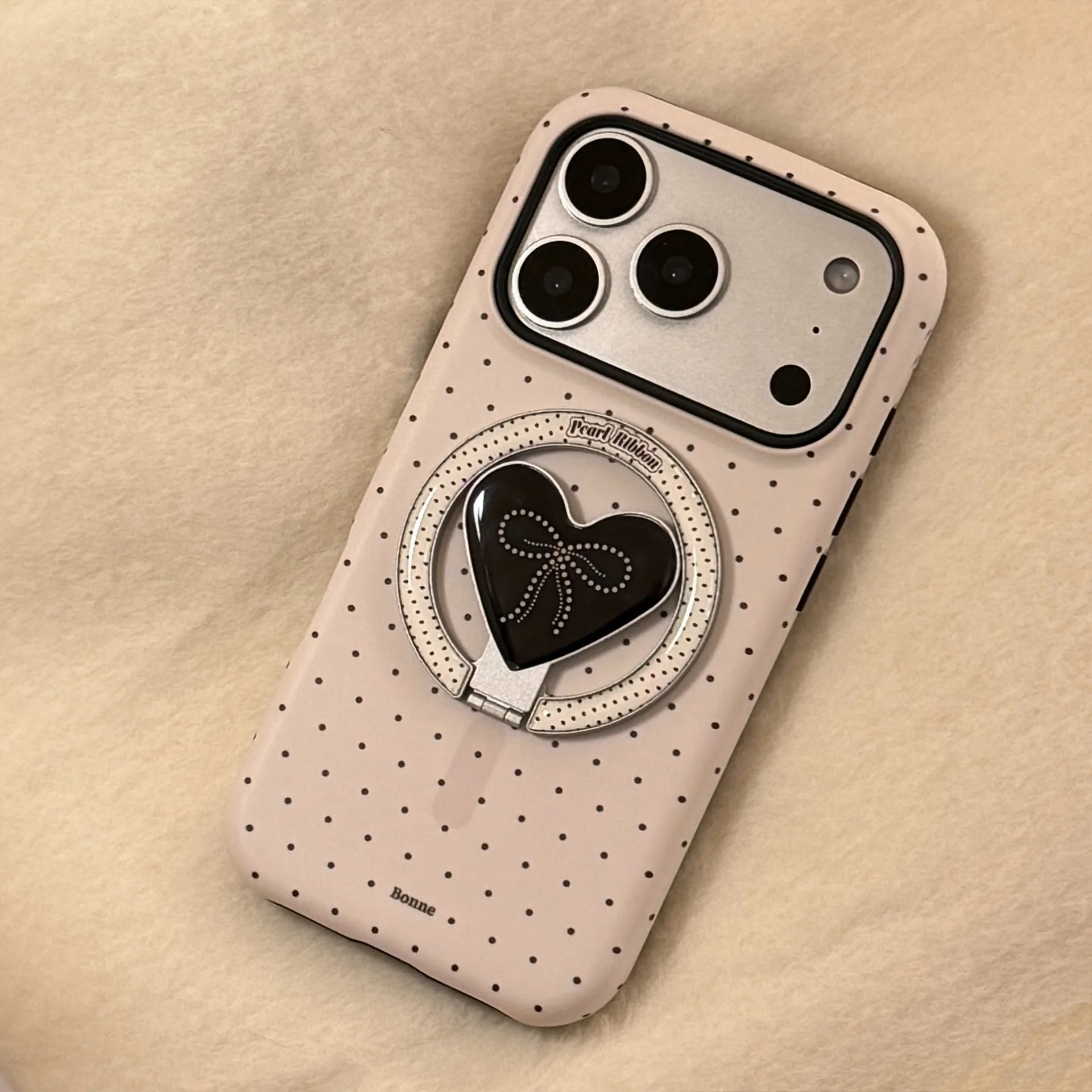 Koreanische Polka Dots Love Heart Bracket magnetische Handyhülle für iPhone 17, Air 16, 15, 14, 13, 12, Mini 11, Pro Max, stoßfeste Hartschale
