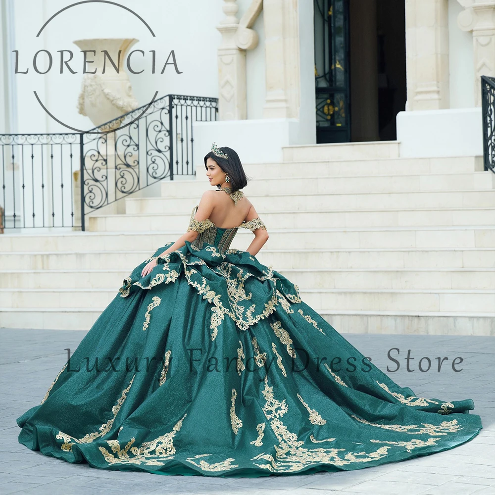 

Exquisite Glitter Quinceanera Dresses Off Shoulder Applique Ball Gowns with Corset Birthday Party Customized abiti da cerimonia