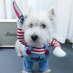 Funny Dog Horror Movie Clothes Sweatshirt Set Cosplay Chucky Pet Party Costume Comical Outfits Halloween Dress Jumpsuit