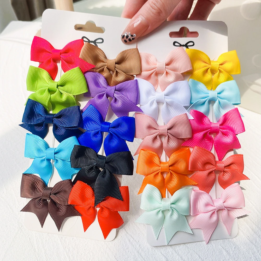 10Pcs/Set New Cute Solid Ribbon Bowknot Hair Clips for Baby Girls Handmade Bows Hairpin Barrettes Headwear Kids Hair Accessories