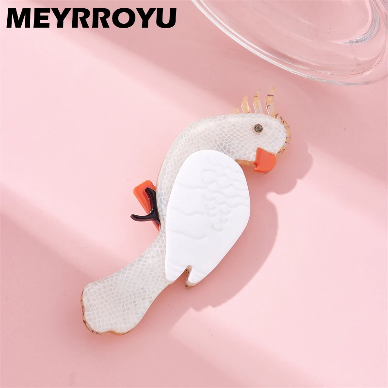 MYTROYU White Parrot Brooch for Women Acrylic Material Cute New Trends Animal Trendy Design Party Gifts Accessories On Clothes