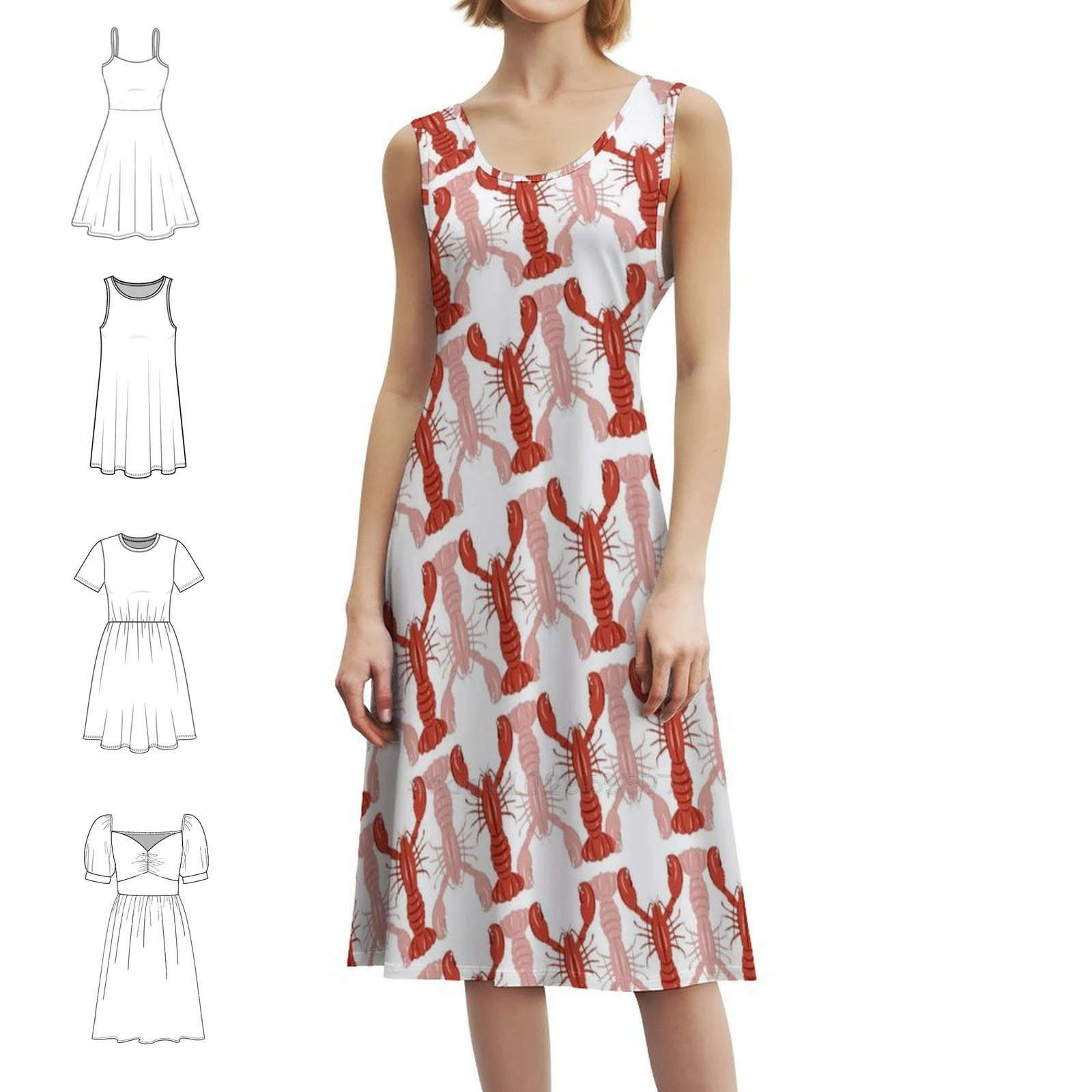 

Red Lobster Women's Streetwear Party Dress Trendy Print Club Clothing For Female Food Animals Ocean Lobster Red Repeat Women's