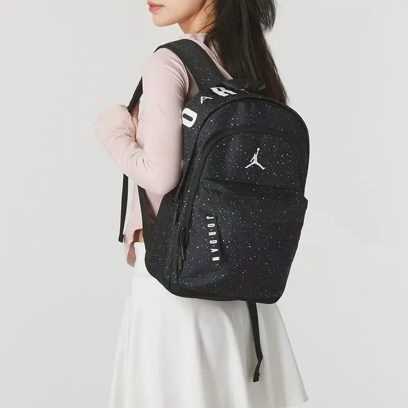 Jordan 16L Medium-Sized Backpack for Men and Women, Couple Style, Student Casual Versatile Polyester Fiber Starry Black Jd2433088Ps-001