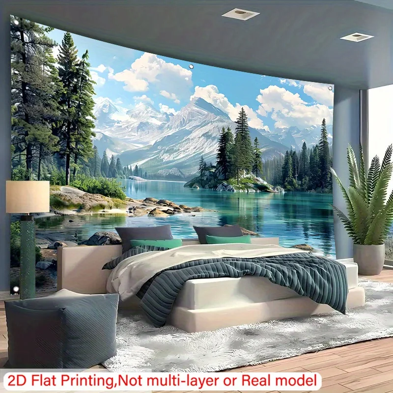 Premium Scenic Mountain Lake Tapestry Wall Hanging Boho Nature Decor Wilderness Forest View Room Decoration Art Poster Bohemian