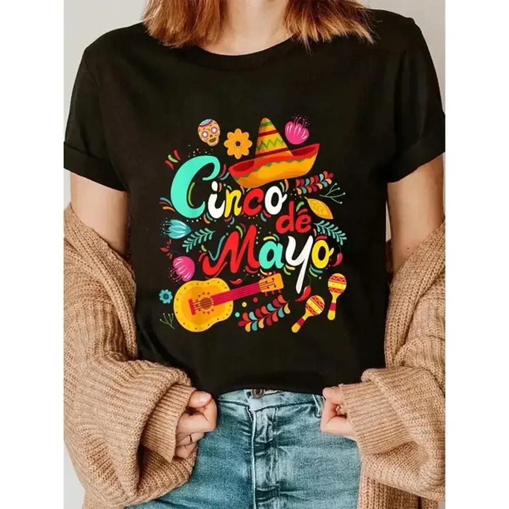Camiseta 100% Algodón Cinco de Mayo, Fiesta Mexicana, 5 de Mayo, para Mujeres, Hombres y Niñas, Camiseta Casual de Manga Corta