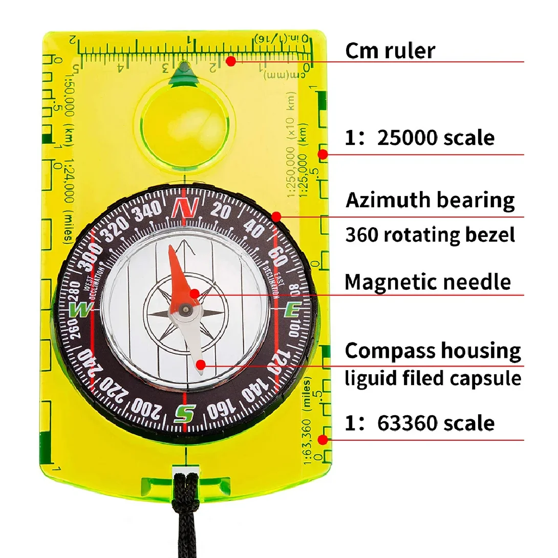 Waterproof Compass Outdoor Gadget Navigation Hiking Compass Camping  Orienteering Backpacking Map Reading Compass for Scout Kids