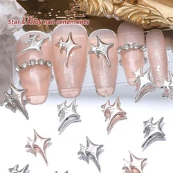 10pcs Exqusitive Nail Star Ornament Luxury Silver Rose Gold Alloy Four Star Nail Charms Flash Meatl Mancure Nail Art Decorations