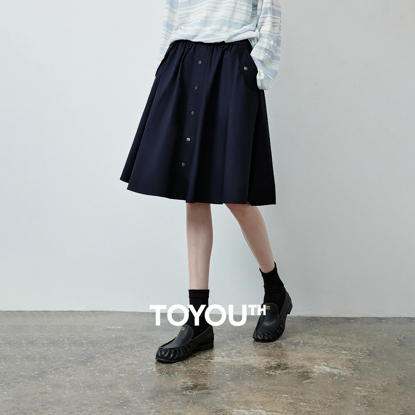 TOYOUTH Women's High Waist Klein Blue A Line Skirt 2026 Fall New Arrival Single Breasted Slimming Hip Covering Workwear