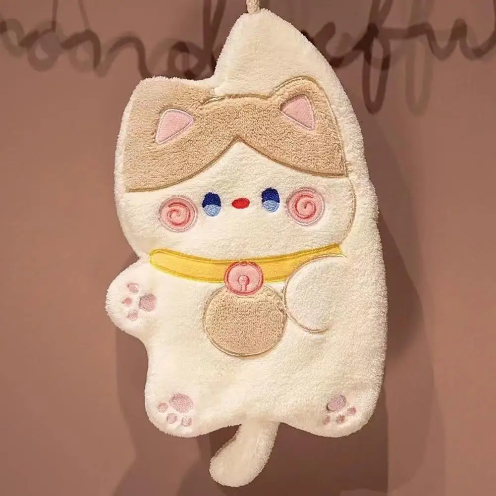 Hat Hand Towel Cartoon Cat Shape Kitchen Hand Towel Highly Water Absorbent Coral Fleece Bathroom Hanging Towel Reusable Face