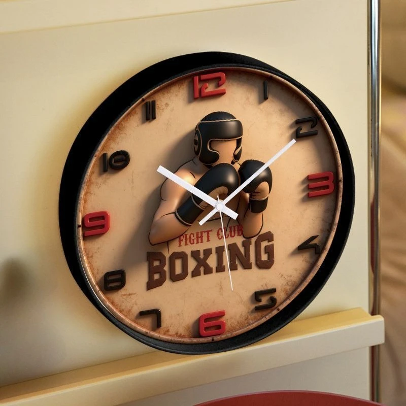 Vintage Wall Clock Creative Boxing Club Clocks Children's Bedroom Silent Hanging Clocks Art Design Round Quartz Clock Decorative