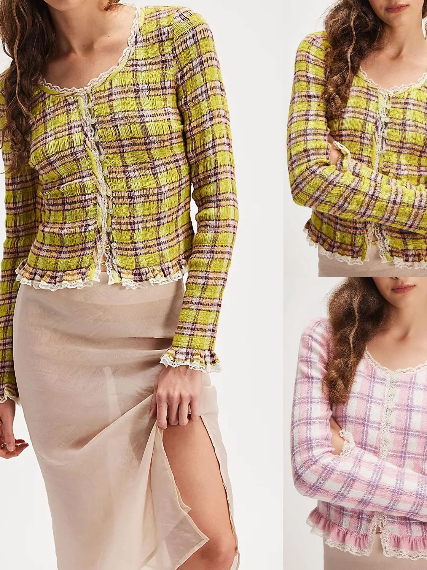 

Женский кардиган с кружевной отделкой, длинными рукавами, приталенный, универсальный, европейский стиль, из смесового хлопка и полиэстера