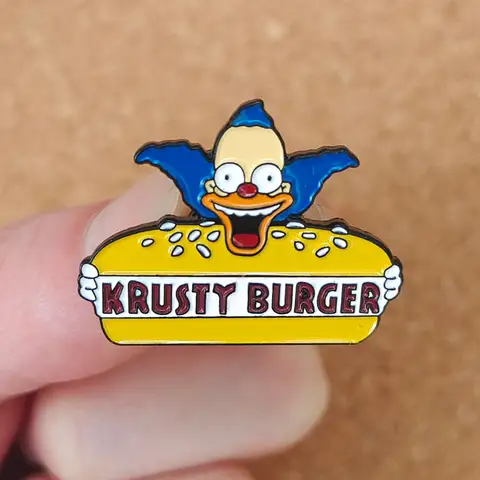 Krusty The Clown Enamel Pin Krusty Burger Metal Brooch Pin For Women Badges Pin Brooches Jewelry Accessories