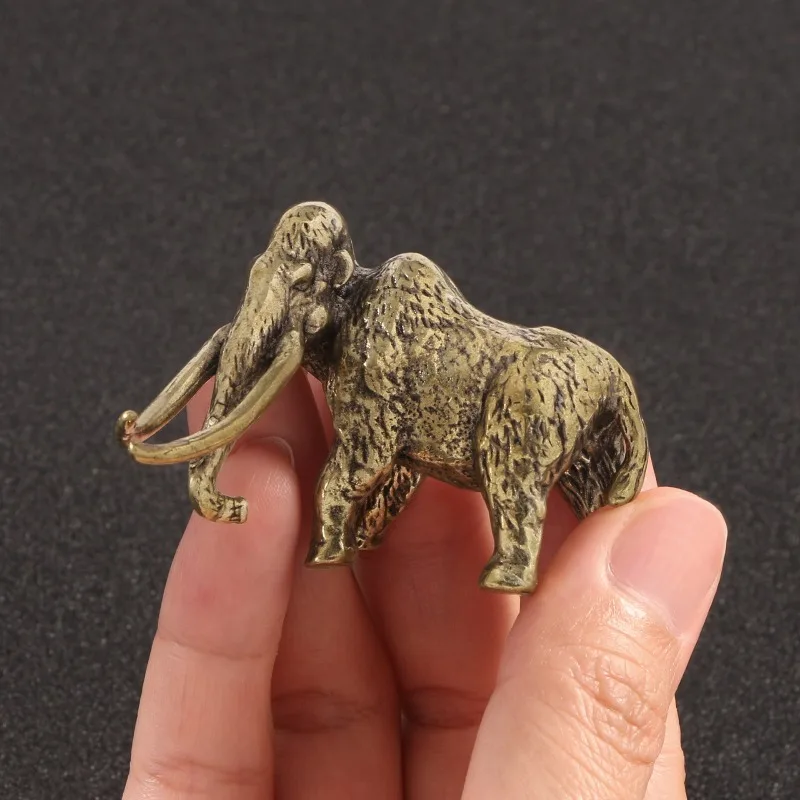 Pure Brass Mammoth Figurines Home Decor Ornament Antique Copper Tusk Elephant Miniatures Office Tea Room Animal Decoration Craft