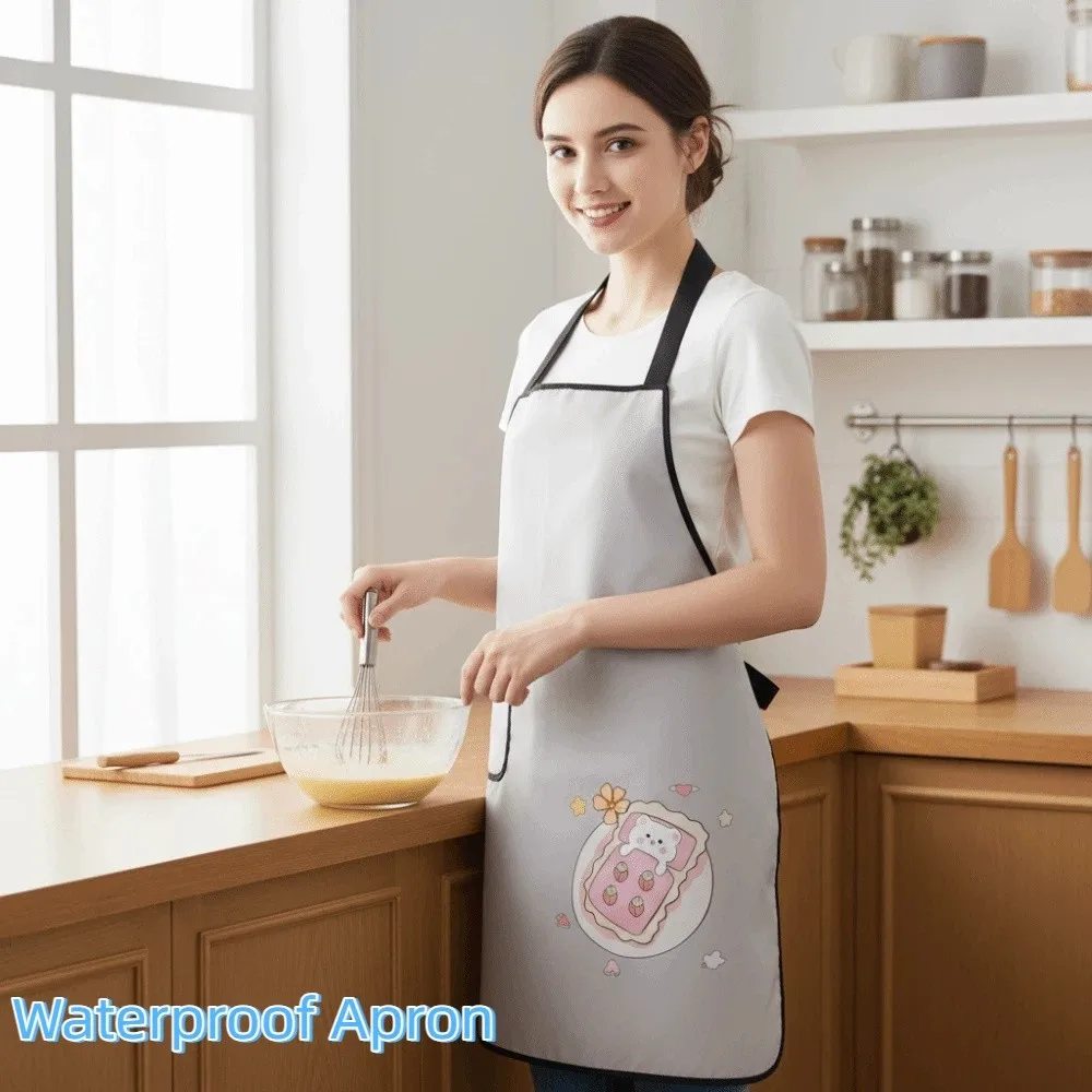 

Oil Proof Waterproof Apron Anti Stain Stain Resistant Work Apron Cartoon Pattern with Pockets Kitchen Apron Culinary Activities