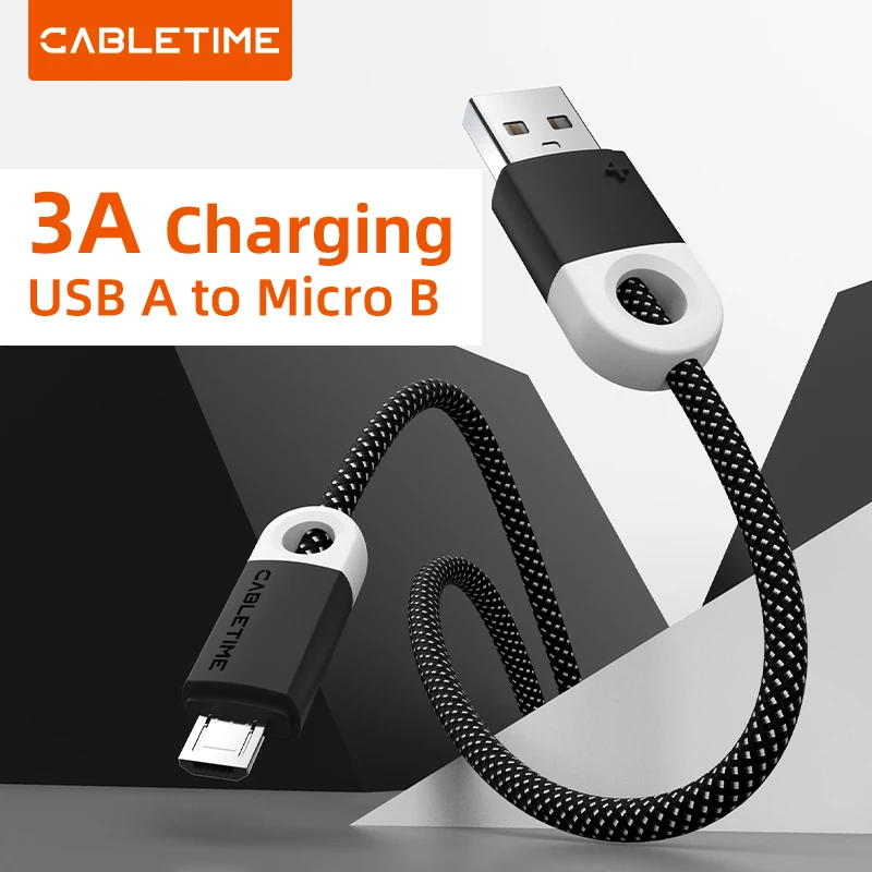 CABLETIME USB A to Micro B Cable 3A Black Fast Data charge Phone Cable for Xiaomi 10 Redmi Huawei LG Oneplus Fast Charge