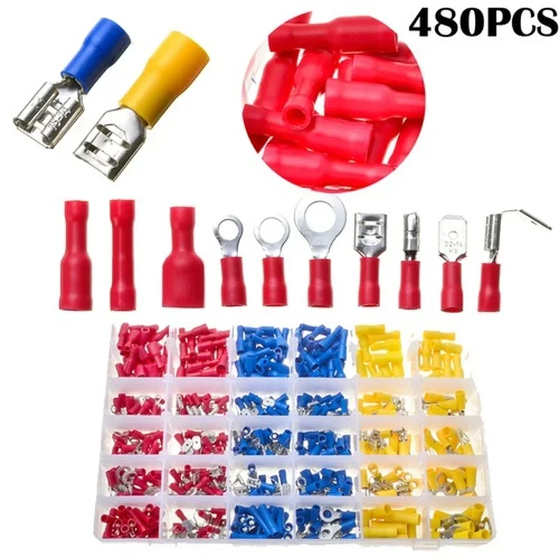 280/480/720pcs Cable Lugs Assortment Kit Insulated Electric Wire Connectors Set Flat Female & Male Crimp Terminals
