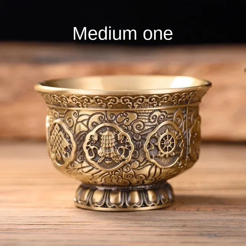 Brass Decorative Water Cup: Buddha Altar , Auspicious Brass Wine Goblet Carved Art for Spiritual Decor | Spiritual Brass Chalice