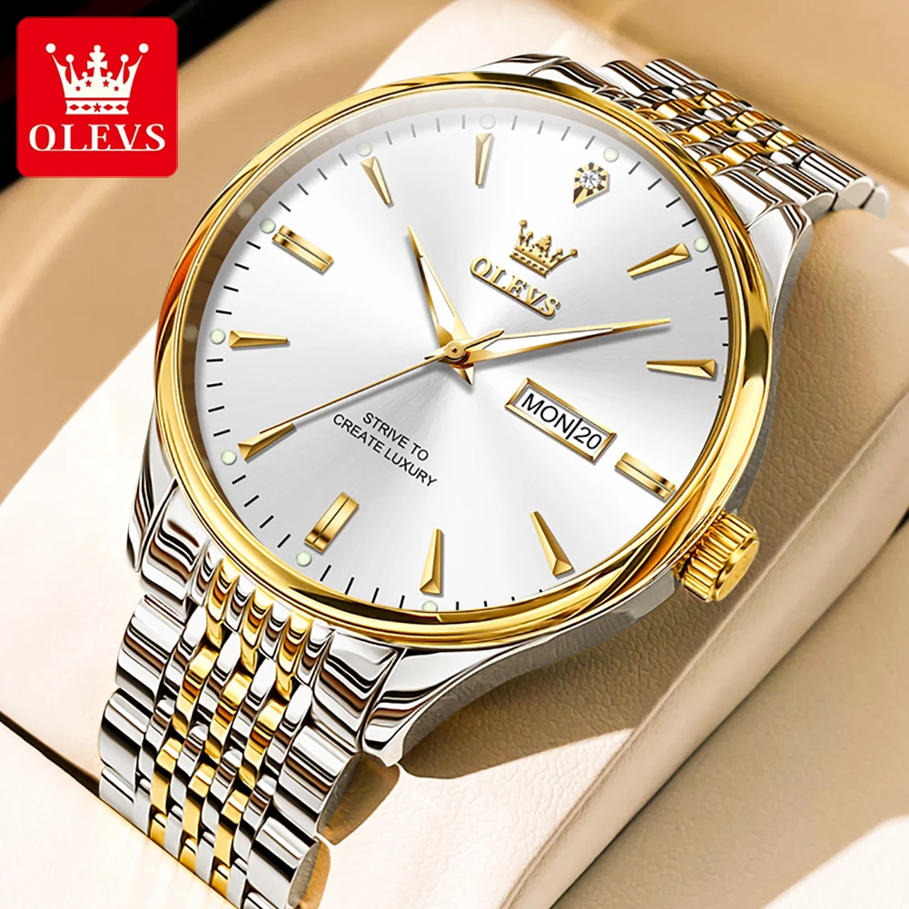 

OLEVS Brand New Luxury Men Quartz Watch Stainless Steel Waterproof Luminous Week Date Fashion Mens Watches Relogio Masculino