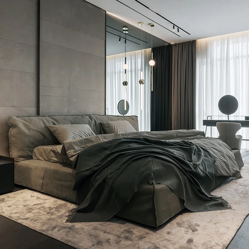 

Italian minimalist fabric bed simple modern bed master bedroom high-end atmosphere Internet celebrity Paris bed soft bag