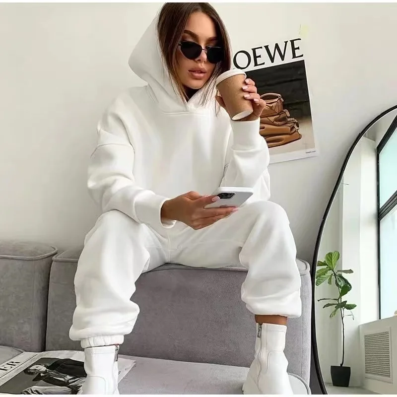 2023 Autumn Winter Two Piece Sets Women Tracksuit Oversized Suit Trouser Suits Female Sweatshirt Solid Sports Hoodie Sportswear