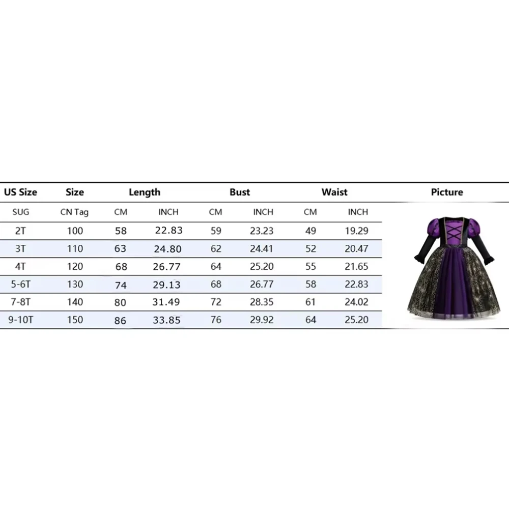 Schwarzes Hexenkostüm für Mädchen, Halloween-Kostüme, Karnevalsparty, Bühnenauftritt, Kinderkleid, Langarm-Outfit, 3 4 5 6 7 Jahre – Detail 1