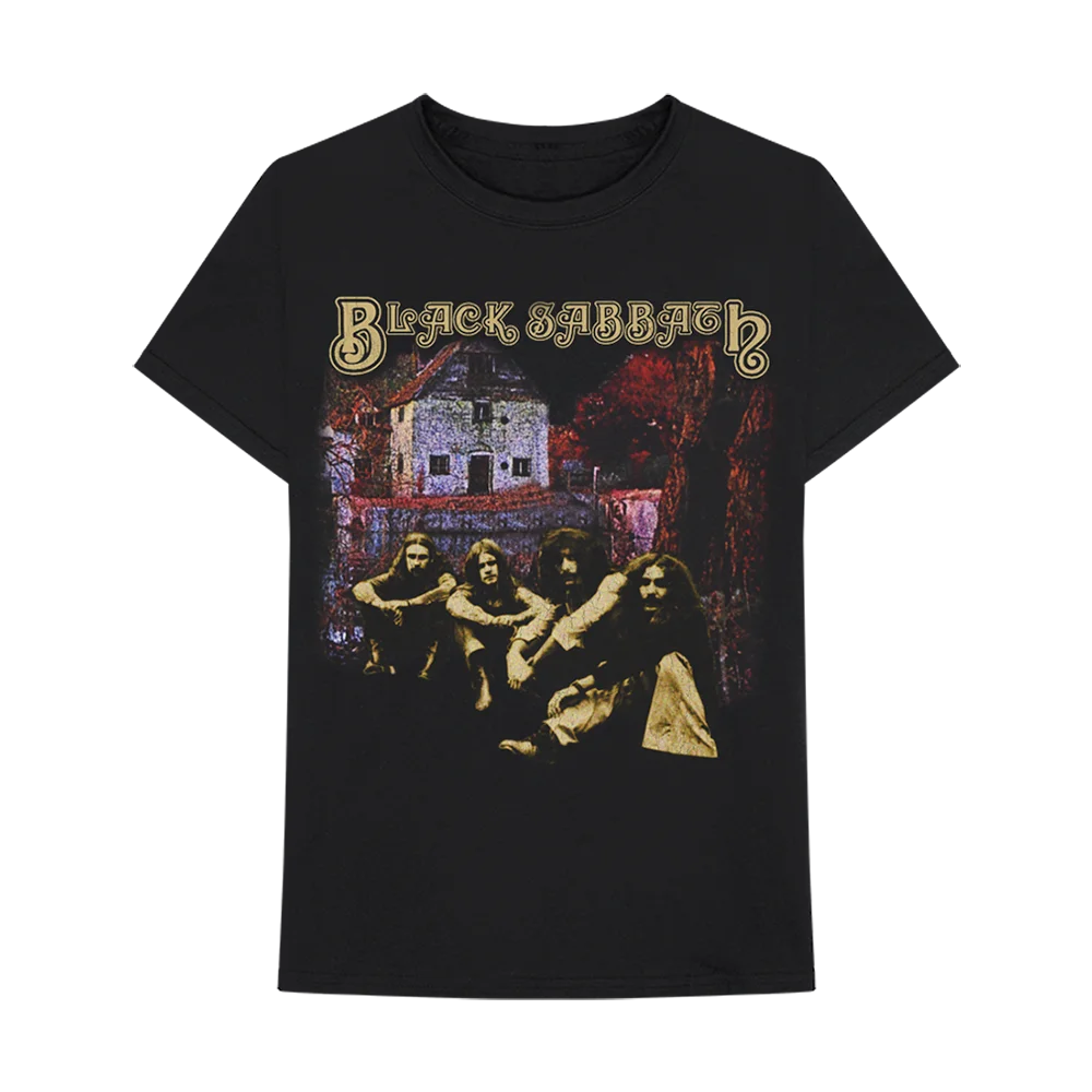 Black Sabbath Self-Titled Debut Album Cover Graphic T-Shirt: Monochrome Dark-Ambience Design Featuring the Band's Genre-Defining