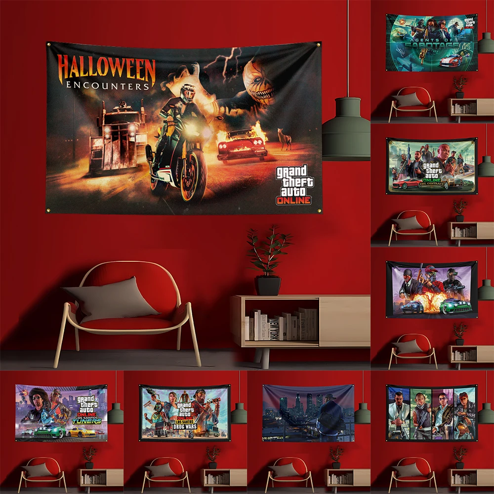 

3X5 FT G-Grand Theft AutoS Game Flag Polyester Printed Party Flag for Garage Room Decoration