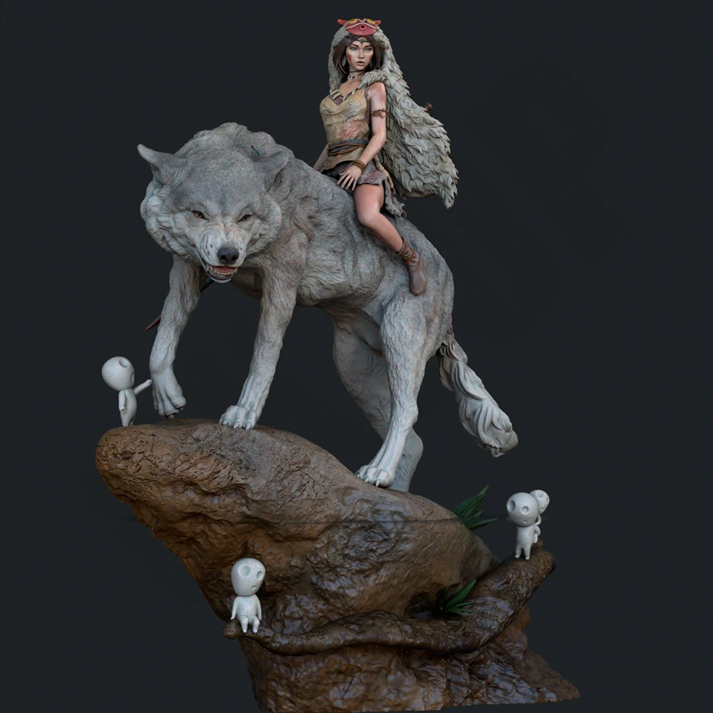

1/24 Wolf Princess 3D Print Model Kit Unassembled Resin Model Figure Toy Miniature Reduction Statue Unpainted Effigy