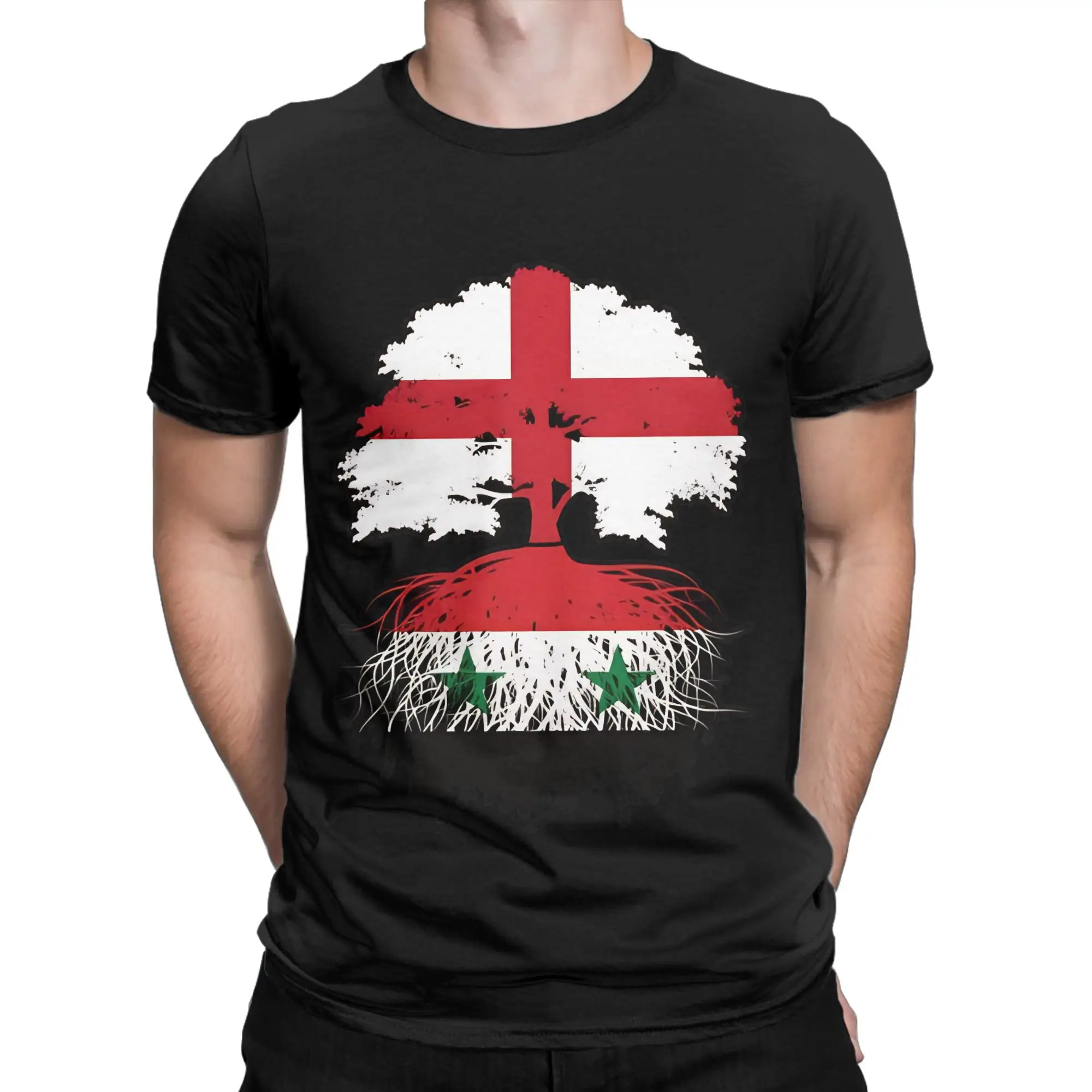Novelty Syria Syrian English England Tree Roots T-Shirt Men Round Neck Pure Cotton T Shirt Short Sleeve Tees Summer Clothing