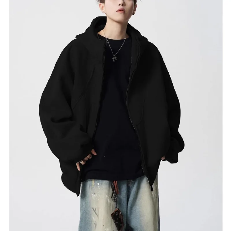 American Retro Silhouette Hooded Sweatshirt Coat for Women's Autumn Winter New Loose Cardigan Trendy Men