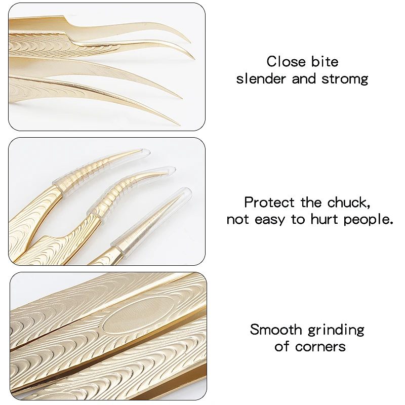 1 Stück Edelstahl Wimpern pinzette Augenbrauen clip Gold Dekor anti statische Wimpern Pinzette Wimpern verlängerung liefert Make-up-Tool – Detail 6