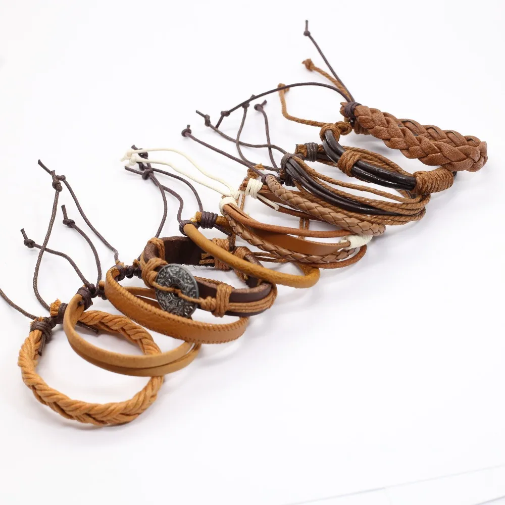 10 Teile/satz Schwarz Wrap Woven Neue Mode Handgemachte Männer Armbänder Männlichen Frauen Leder Armbänder Männer Armreif Großhandel Schmuck Geschenk – Detail 24