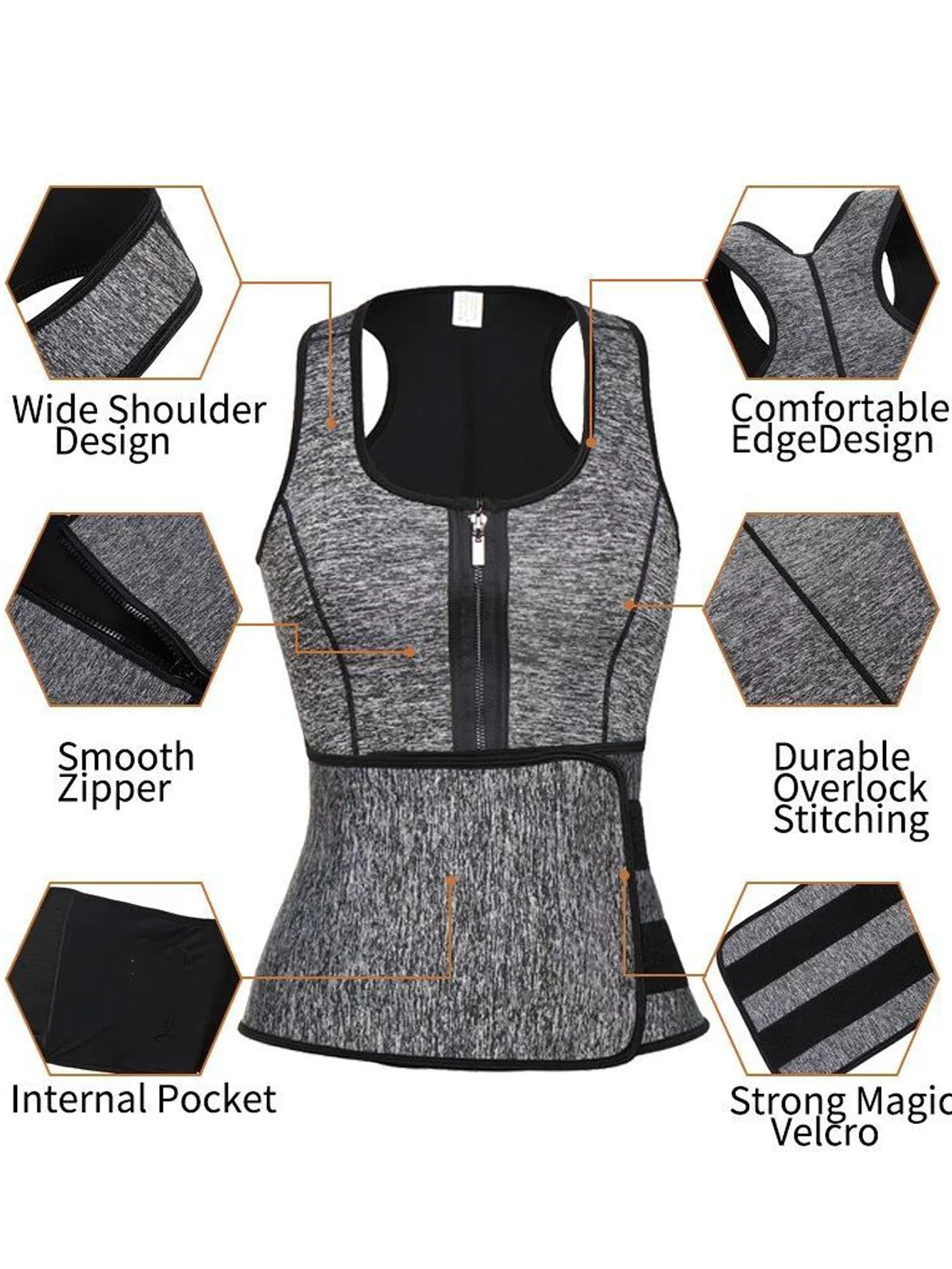 여성용 지퍼 쉐이프웨어 탑, 쉐이프웨어 탱크탑, 고무 쉐이프웨어, 스포츠 및 피트니스 바디 쉐이핑 복부 바인더