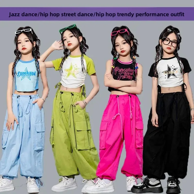 Girls Loose Casual Cargo Pants Fashion Korean Street Style Hip Hop Trousers Wide Leg Pants with Belt for School Vacation Daily